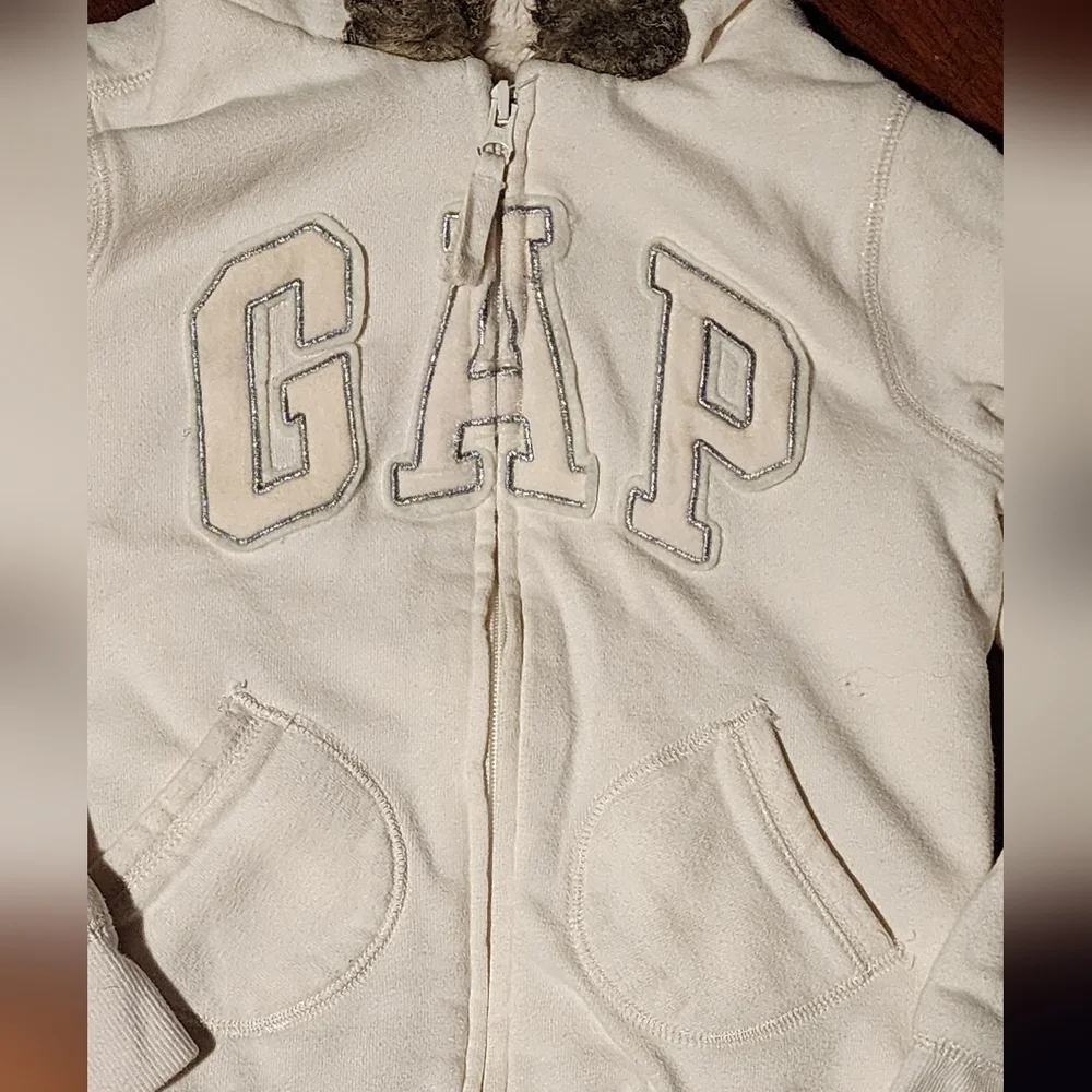 GAP Kids Off-White Hoodie Jacket with Faux Fur Lining